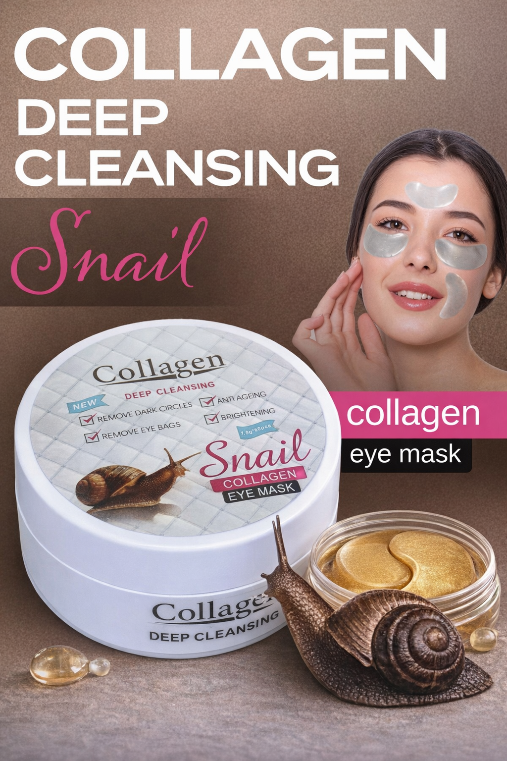 Snail Collagen Eye Mask — гидрогелевые патчи с муцином улитки и коллагеном для кожи вокруг глаз, 60 шт
