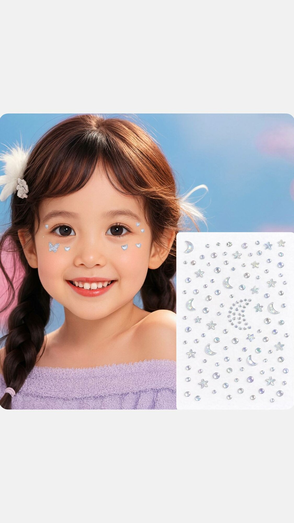 Декоративные стразы для лица, волос и тела самоклеящиеся, набор луна и звезды хрустальная нежность