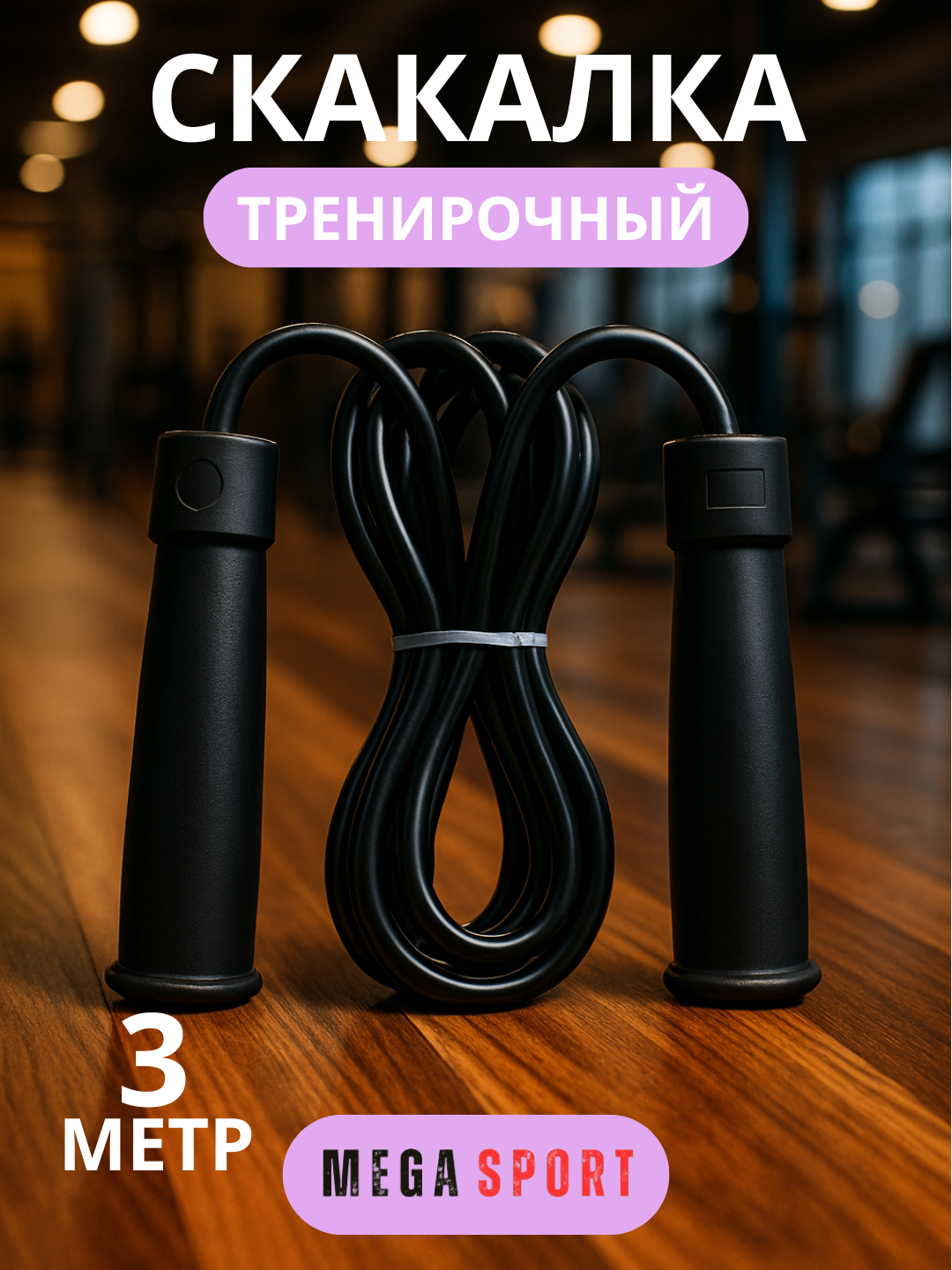 Скакалка для спорта, фитнеса, спортзала и кроссфит тренировок, резиновая_H-901_QORA