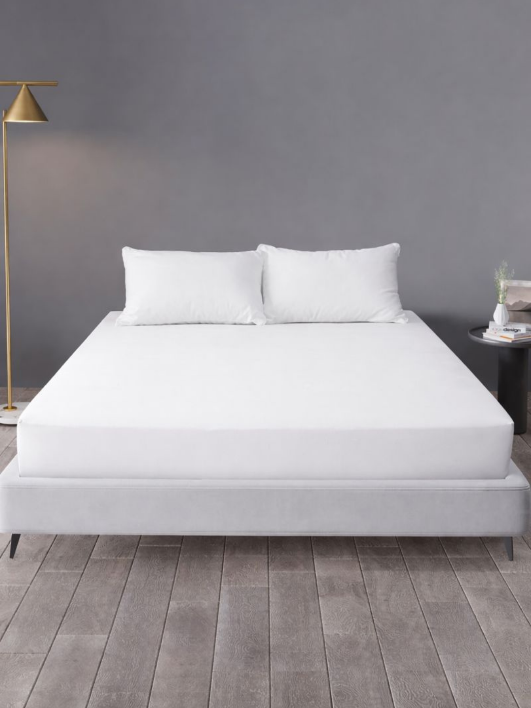 Простыня с наволочкой на резинке, 100 % хлопок, сатин, 200x160 см, серая, подарочная упаковка