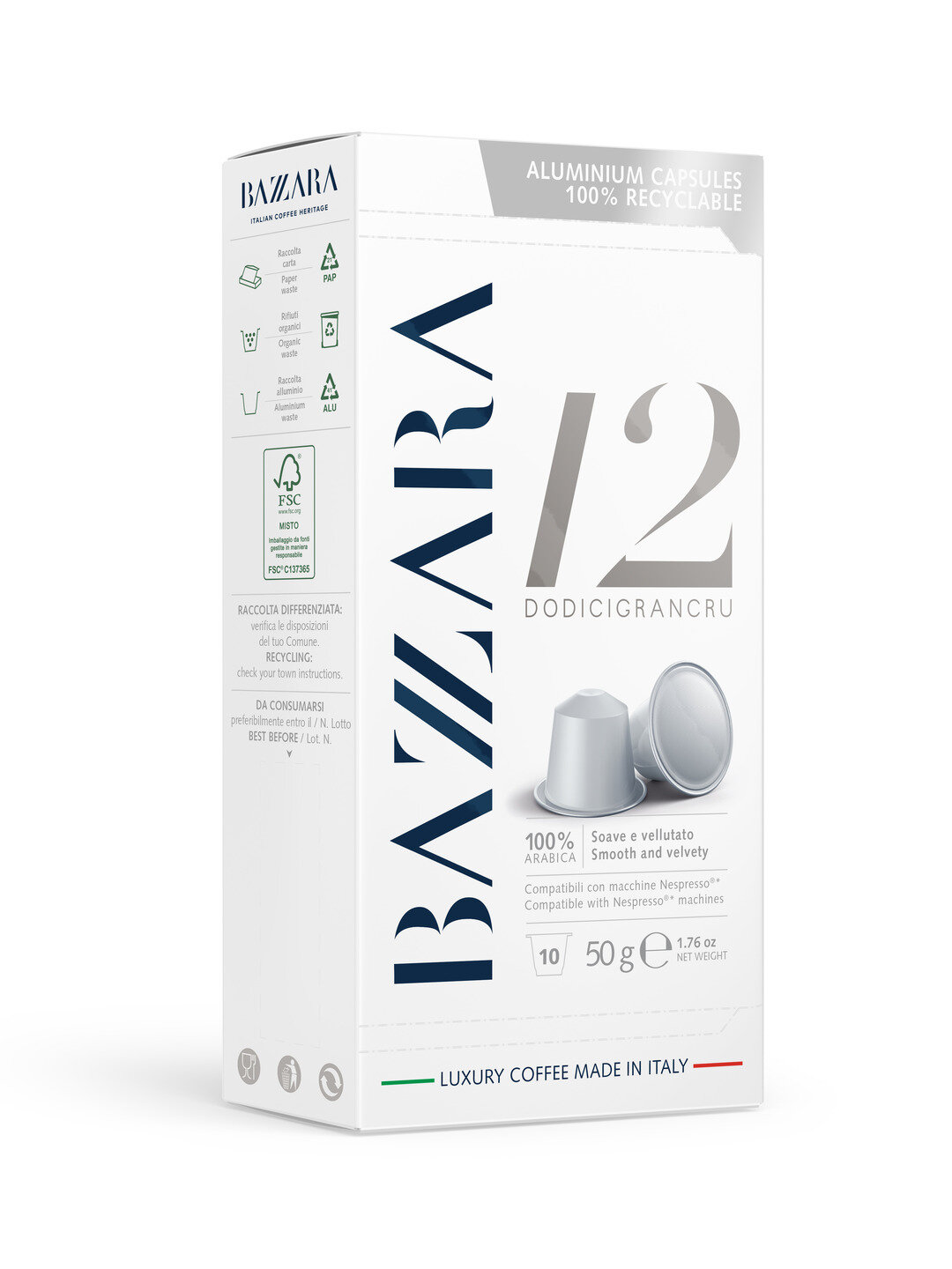 Кофе в капсулах Bazzara Dodicigrancru12, 100% арабика, 10 капсул, совместимы с Nespresso* * не является продуктом Nespresso®