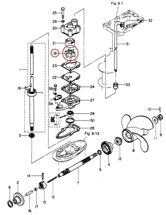 Крыльчатка помпы для бензинового лодочного мотора HANGKAI 9,8 — фото 1