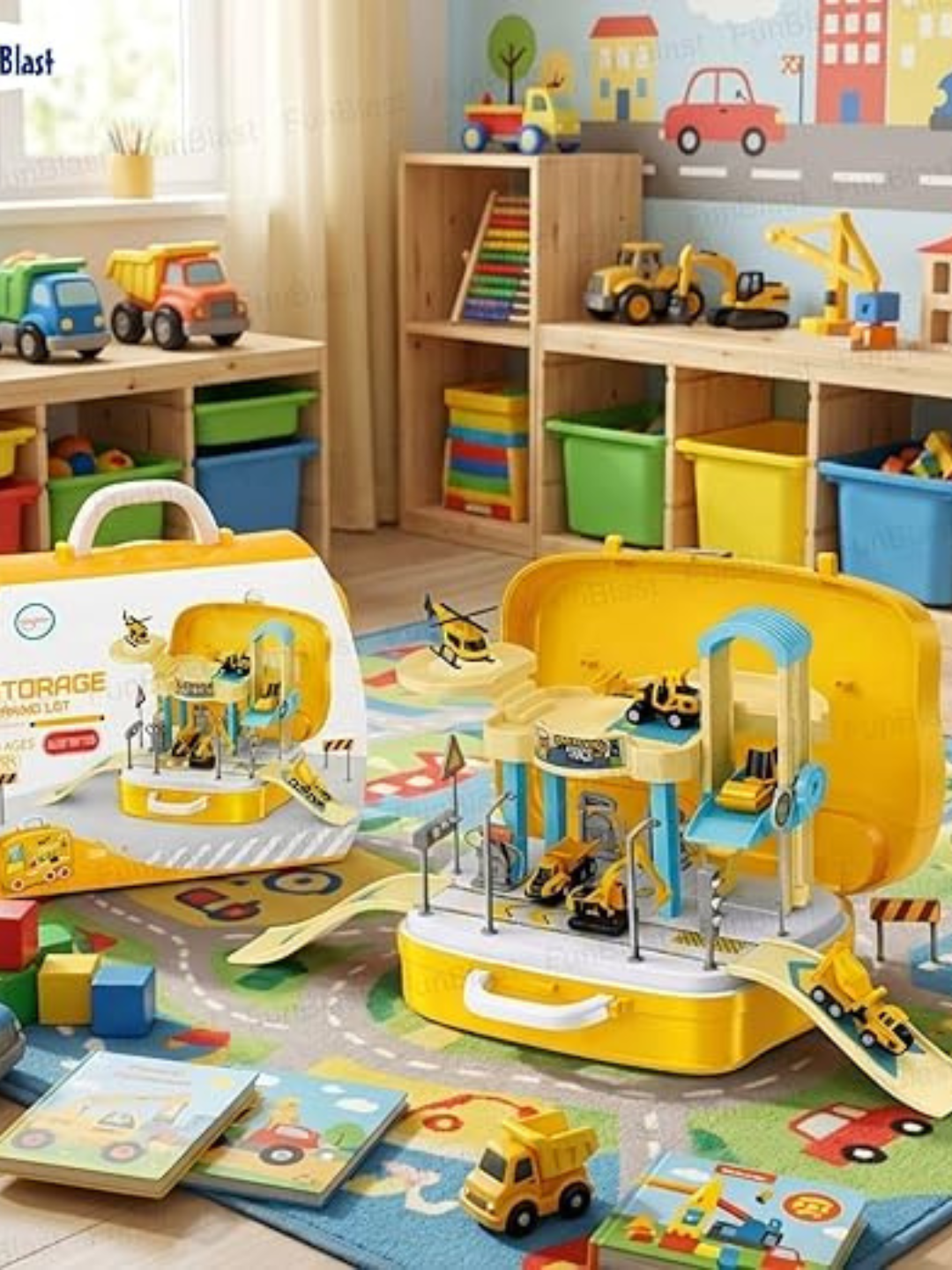 : Детский Игровой Набор Строительная Техника, Парковка в Чемодане FunBlast, 3+ Лет