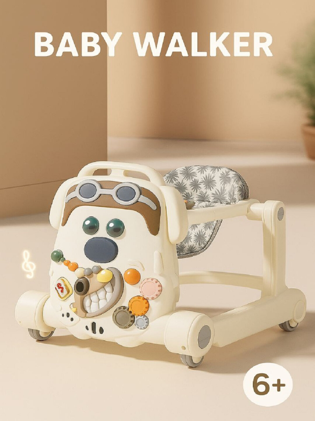 Многофункциональные детские ходунки 2-в-1: ходунки и каталка с музыкальной панелью