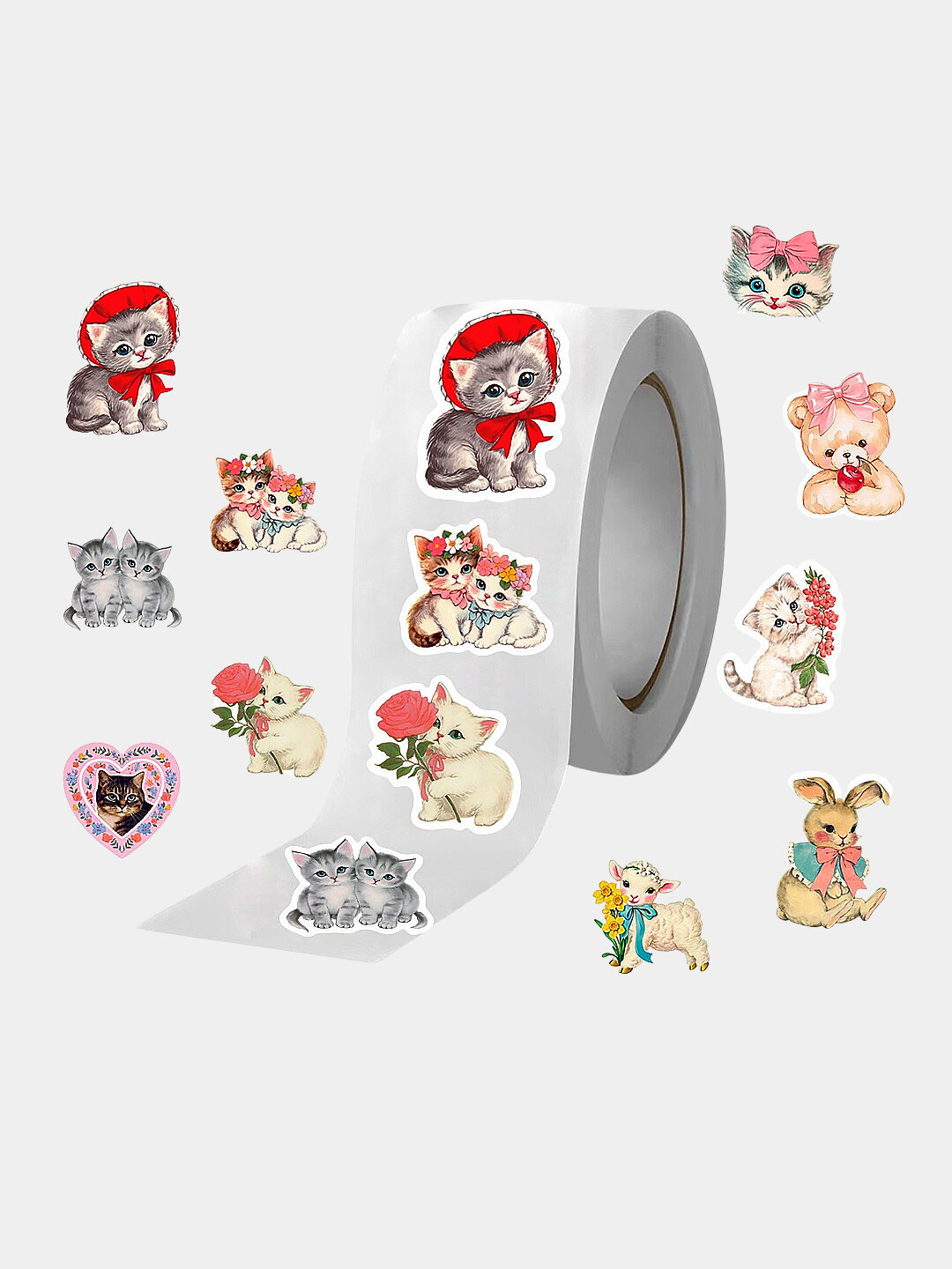Рулонные стикеры наклейки, декоративные наклейки для упаковки, подарков и творчества Комплект 500 шт милые животные