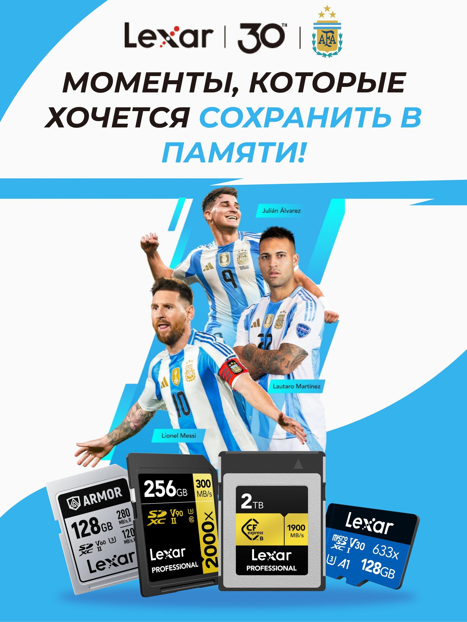 Карта памяти Lexar High Performance MicroSDXC 633x 64GB UHS-I Card BLUE Series — фото 1