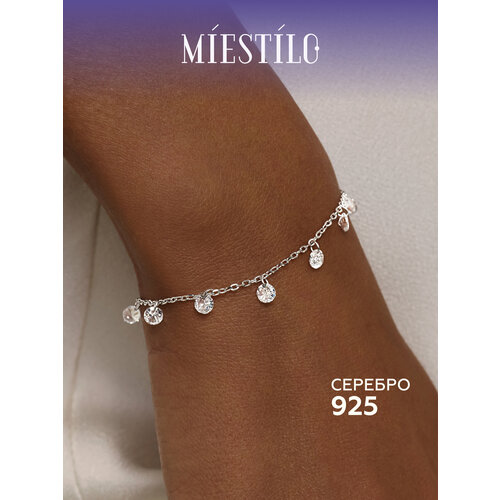 фото Браслет-цепочка miestilo, серебро, 925 проба, родирование, фианит, длина 18 см.