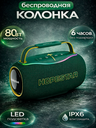 Изображение товара Портативная Bluetooth колонка 80W, беспроводная акустика с LED подсветкой