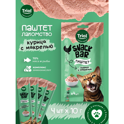 фото Лакомства для кошек triol "крем из курицы с макрелью", 40г, серия snack bar