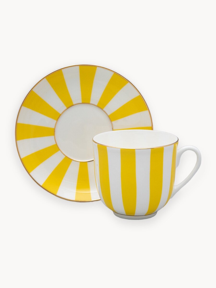 Кофейная пара "Да и Нет", форма Ландыш, Императорский фарфоровый завод, 180мл, желтая , костяной фарфор