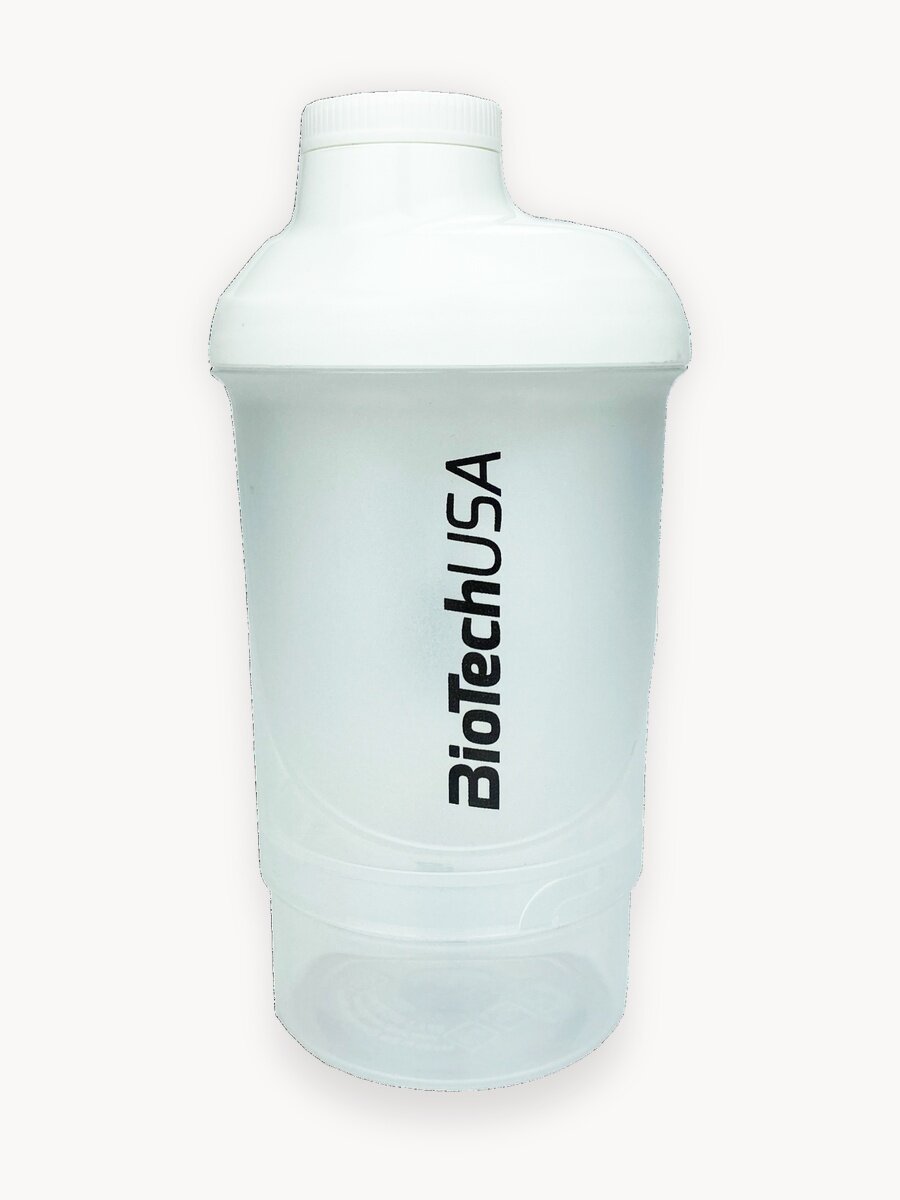 Шейкер с дополнительными отсеками / BioTechUSA WAVE + Nano / 300 мл - белый