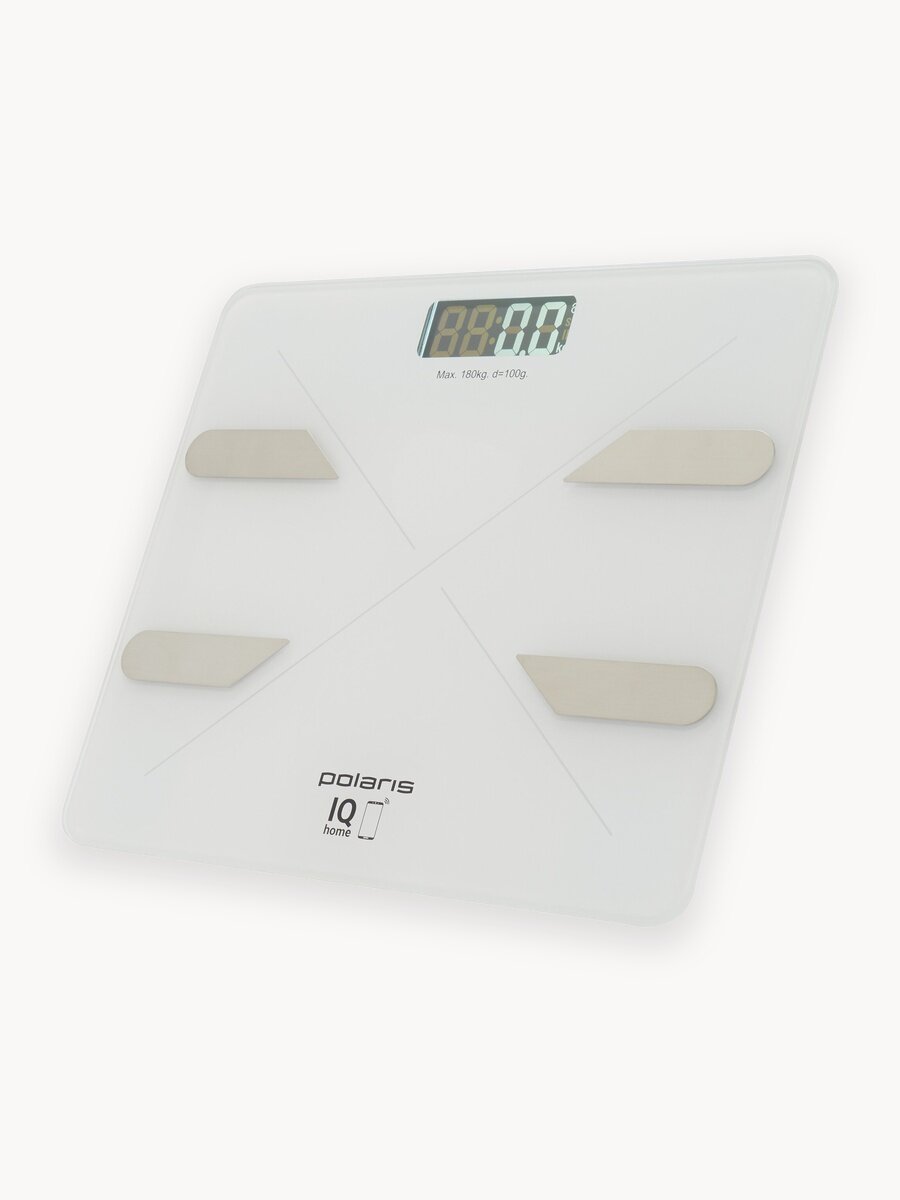 Умные напольные весы Polaris PWS 1898 IQ Home измеряют 14 различных параметров массы тела, белый
