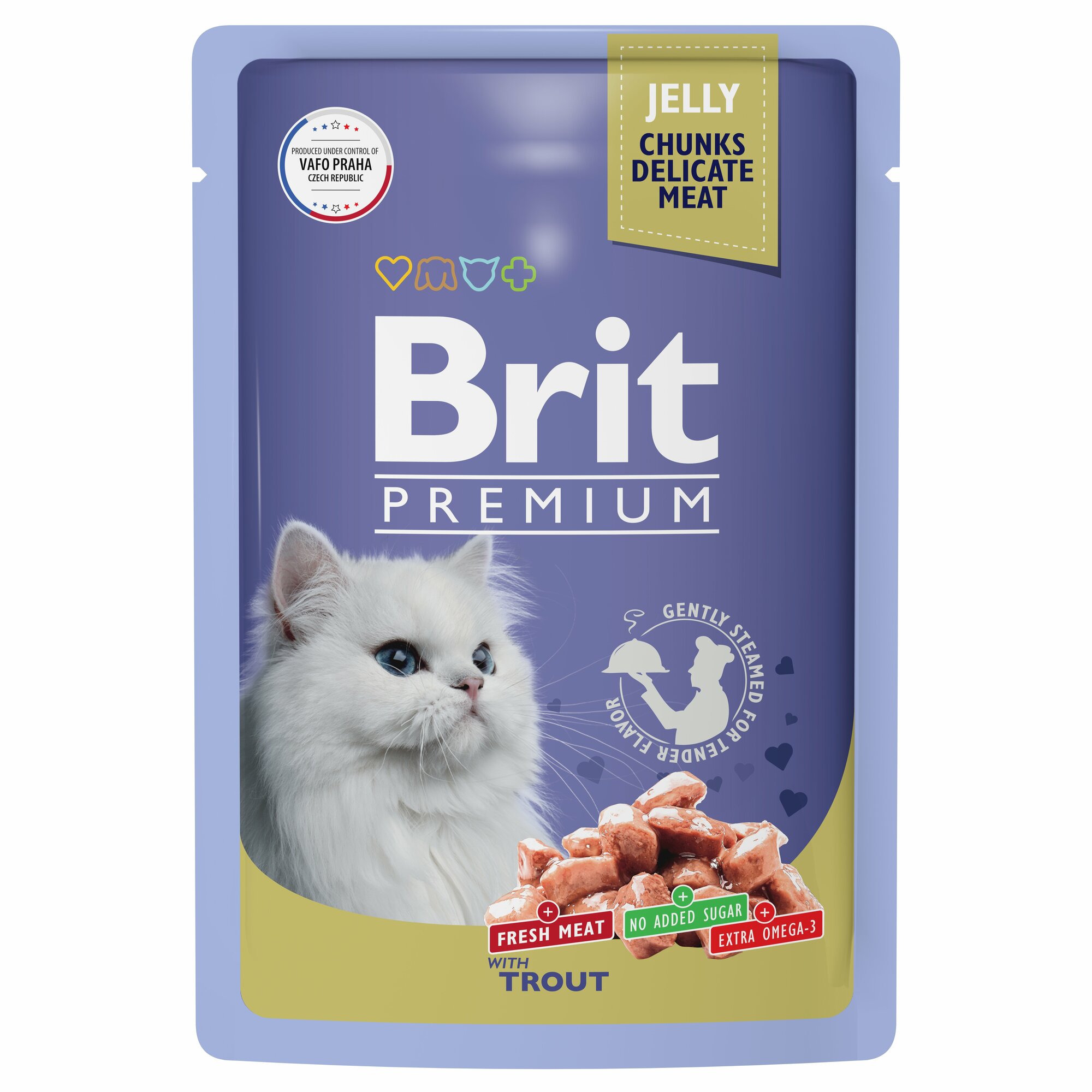 BRIT PREMIUM, влажный корм для кошек. Пауч для взрослых кошек, Форель в желе, 85г