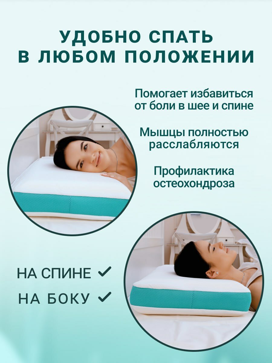 Подушка анатомическая ортопедическая для сна Memory Foam с эффектом памяти классической формы средней жесткости 60х40х12 см - фотография № 3