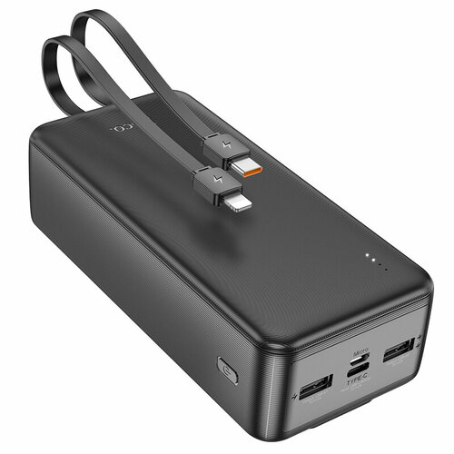 Универсальный Доп. Аккумулятор 30000mAh, J118B, HOCO, выход: 2 USB (5V/2A)+кабель Lightning/Type-C, черный портативный аккумулятор hoco j73 2a 30000 мач белый светодиодный цифровой дисплей