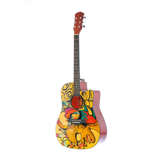 Акустическая гитара бежевая с рисунком, размер 40 дюймов Jordani J4040 Lone
