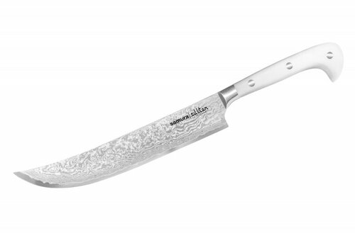 Нож кухонный для нарезки Пчак Samura SULTAN SU-0045DBW/K, 210 мм, G-10 бел, дамаск 67 слоев, с больстером