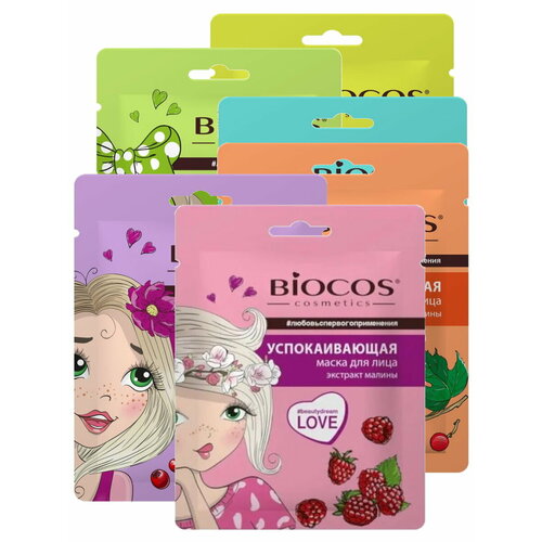 Набор Тканевых масок для лица BioCos 6 видов маска для лица тканевая botany and fruits набор из 5 штук