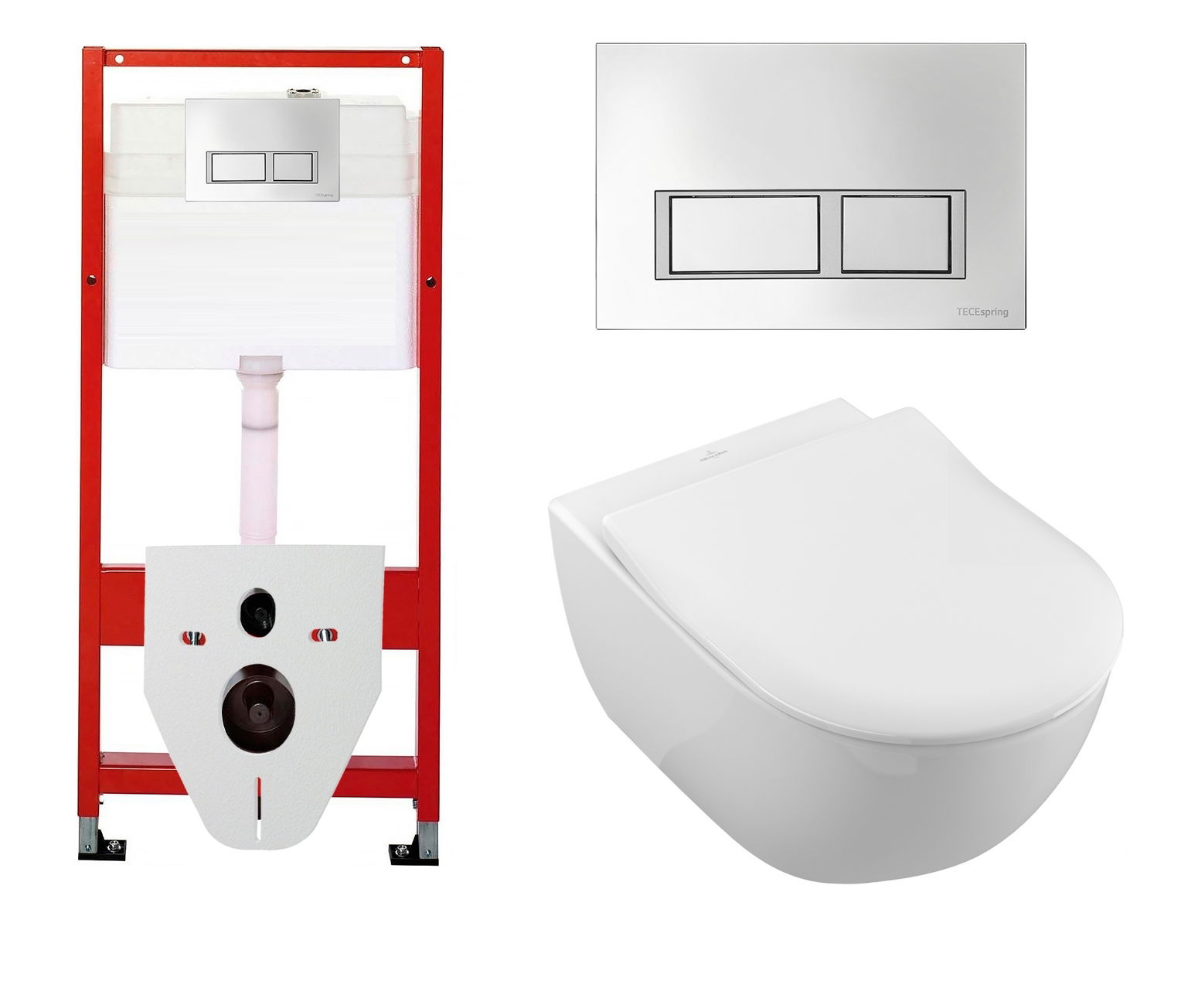 Tecespring S955201 + Унитаз подвесной Villeroy & Boch Subway 2.0 5614R201 с кнопкой глянцевой хром