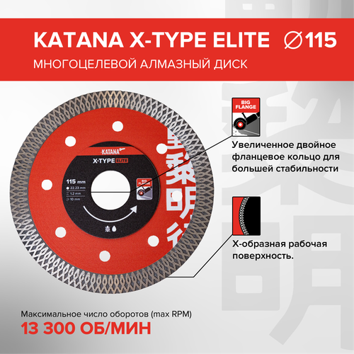 Диск алмазный X-TYPE ELITE 115 x 22.23 x 1.2 мм, многоцелевой, KATANA