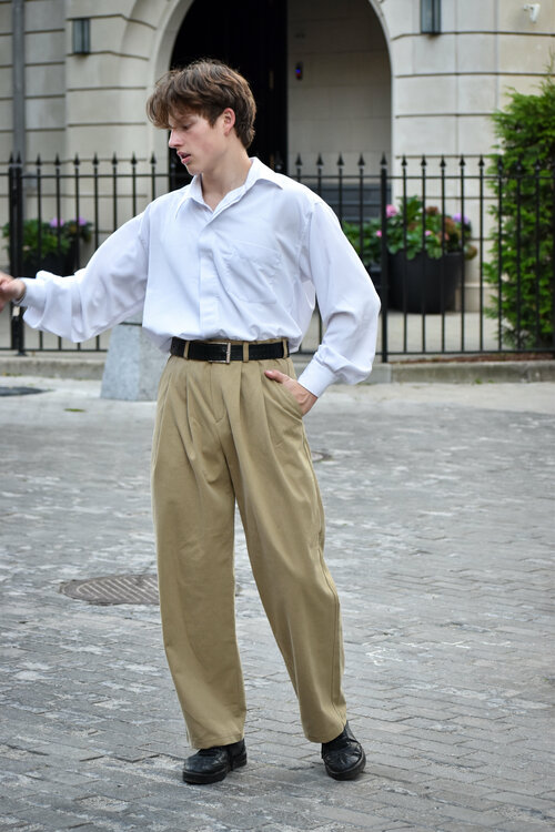 Шаровары  Широкие брюки с защипами, размер S, бежевый, хаки