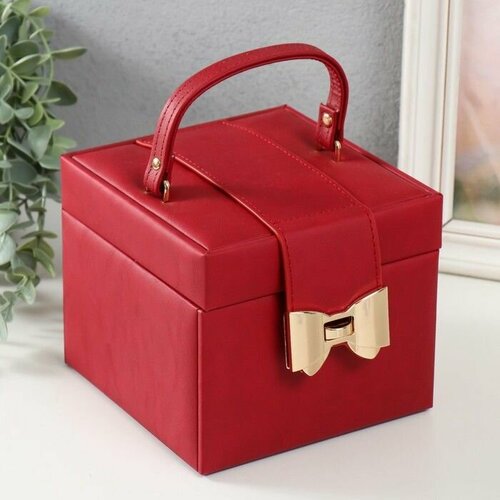 Шкатулка кожзам для украшений Золотой бантик красная 15х15х127 см 5861₽