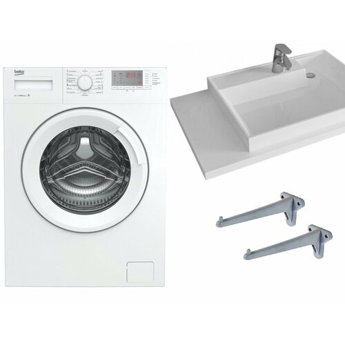 Стиральная машина под раковину Beko WRS 5512 BWW с раковиной Юпитер 80R над стиральной машиной 4054900₽