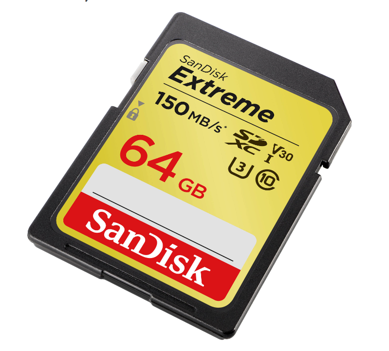 Карта памяти SanDisk Extreme SDXC 64 ГБ 150MB/s V30 U3 Class 10 UHS-I (SDSDXV-064G-GNCIN)