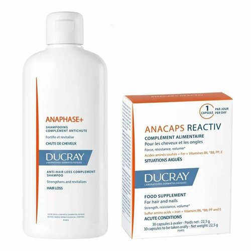 Ducray Набор для волос: БАД Anacaps Reactiv №30 + шампунь Anaphase+ 400 мл ducray anacaps reactiv биологически активная добавка к пище для волос и кожи головы 30