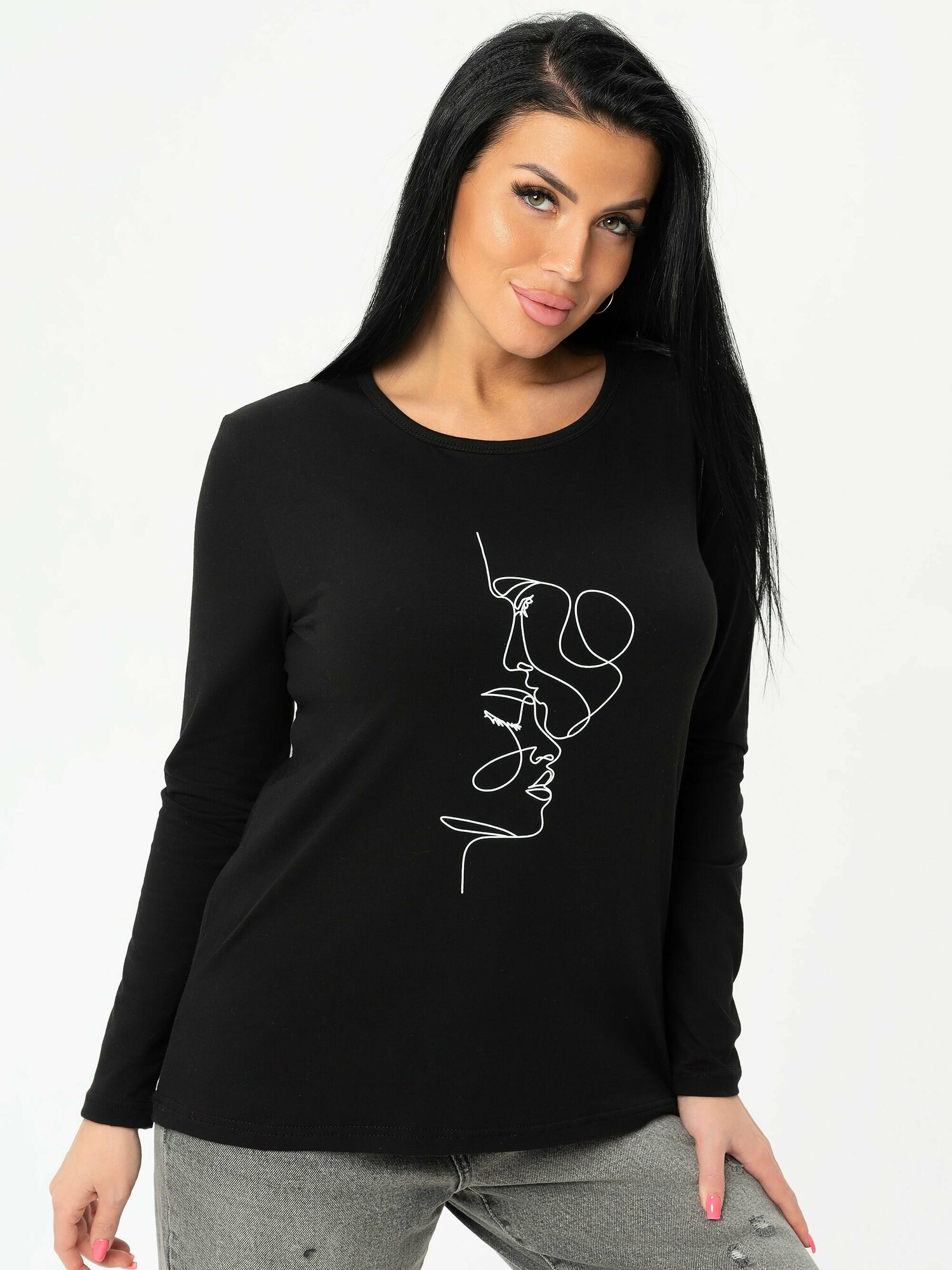 Лонгслив Трикотажные сезоны Лонгслив с длинным рукавом повседневный, размер 56, , черный, белый — фото 1