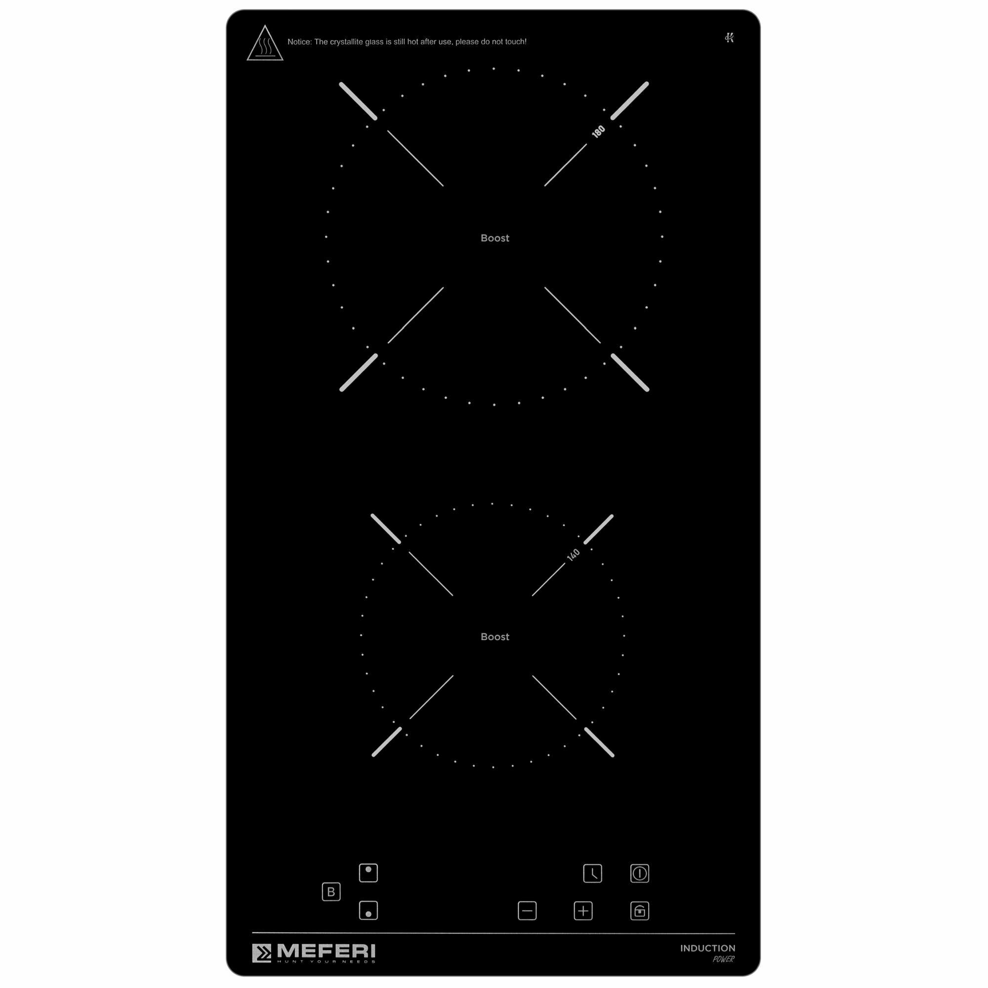 Индукционная варочная панель MEFERI MIH302BK POWER, 30 см, 2 конфорки, черная