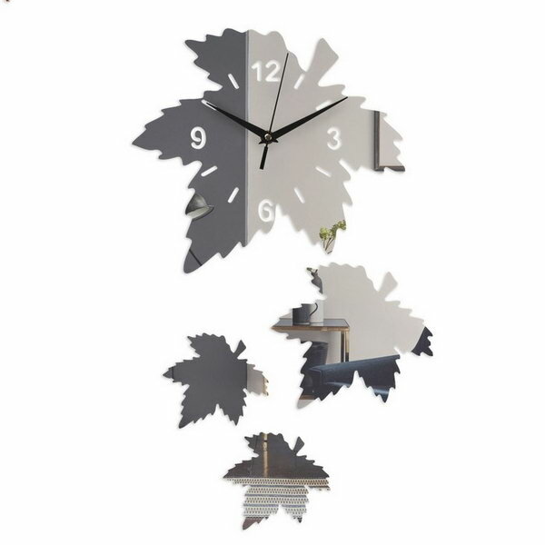 Часы-наклейка "Кленовый лист", часы 25 x 28 см, композиция 56 x 33 см, 1 АА, серебро