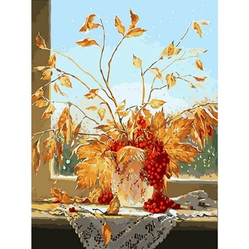 Картина по номерам 40*50 см на холсте Букет ягод и осенних листьев декор на стену букет осенних листьев с рябиной 30 см
