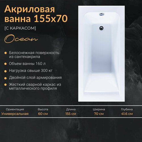 Акриловая ванна Nixx Ocean 155x70 (с каркасом)