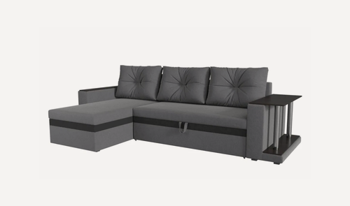 Изображение товара Угловой диван Атланта, Еврокнижка, Вельвет, Серый/Черный, Угол левый, Ящик для белья, 248x130x83 см