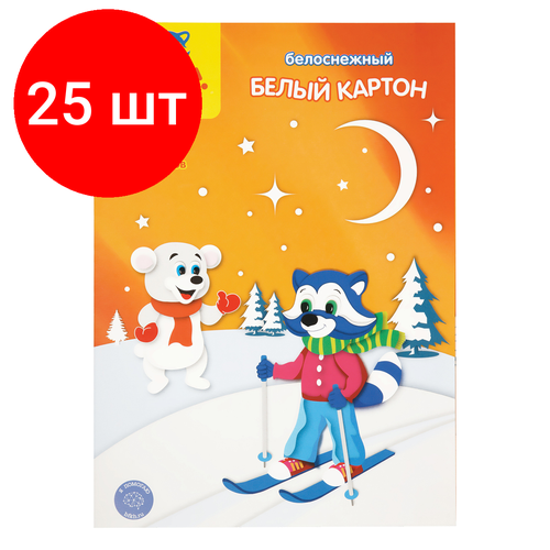 Комплект 25 шт, Картон белый А4, двуст, Мульти-Пульти, 7л, мелованный, в папке, Приключения Енота