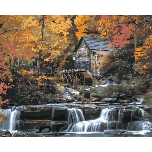 картина по номерам природа пейзаж с японским домом и сакурой Картина по номерам Природа пейзаж с водяной мельницей