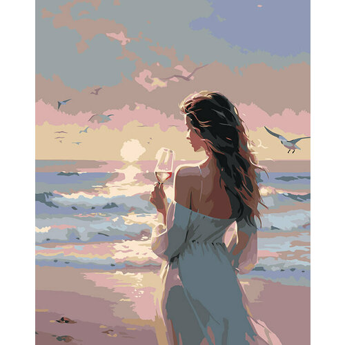 Картина по номерам Природа Девушка с бокалом на берегу моря картина по номерам по берегу моря 40х50 см