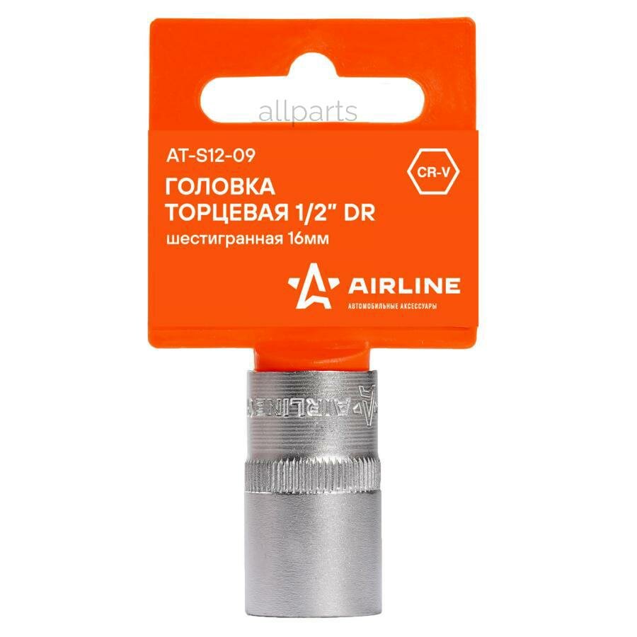 AIRLINE AT-S12-09 Головка торцевая 1/2 шестигранная 16мм пласт. подвес (AT-S12-09)