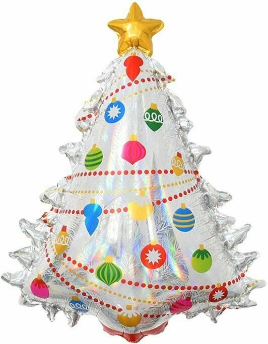 Новогодний воздушный шар (32'/81 см) Фигура Новогодняя елка Серебро