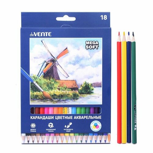 Цветные карандаши deVENTE Trio Mega Soft, акварельные, 18 цветов, 3М, диаметр грифеля 3 мм, шестигранные (5023121)