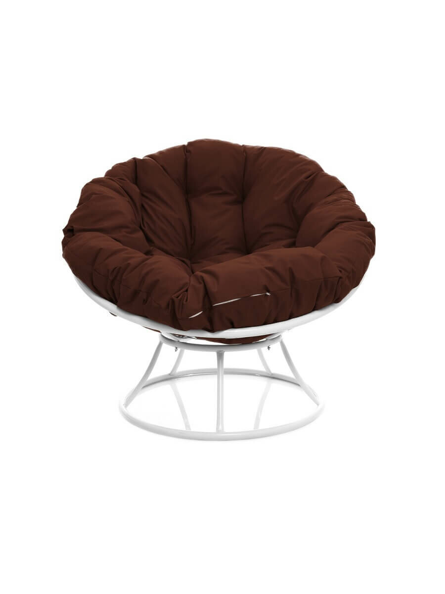 Кресло "Папасан" без ротанга белое / коричневая подушка M-Group