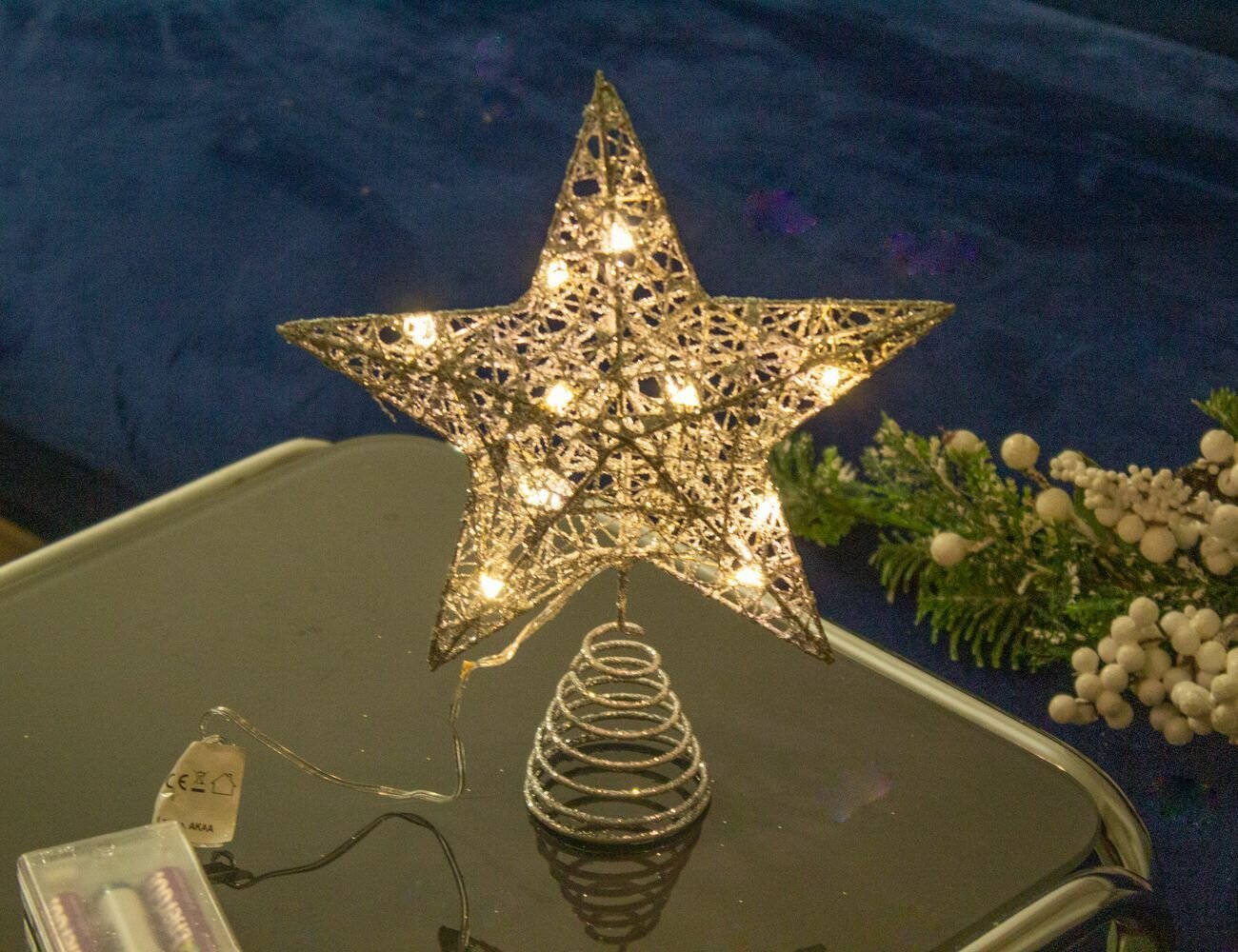 Светящаяся звезда на ёлку серебряное рождество, 20 см, на батарейках, Peha Magic IF-20245
