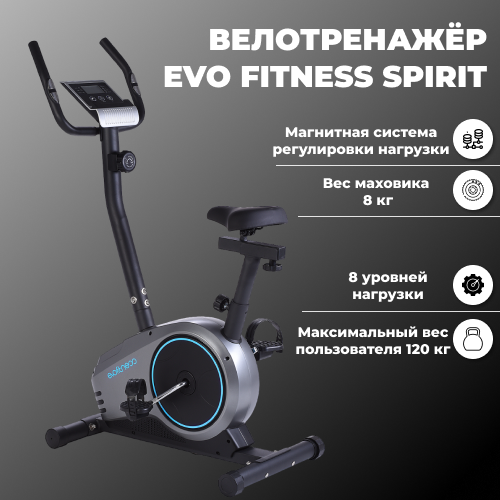 Вертикальный велотренажер Evo Fitness Spirit, черный/серый вертикальный велотренажер evo fitness bronze черный