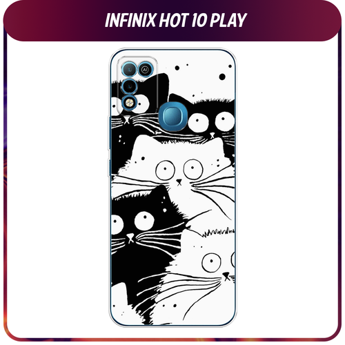 Силиконовый чехол на Infinix HOT 10 Play/HOT 11 Play / Инфиникс Хот 10 Плей/Хот 11 Плей Коты черно-белые