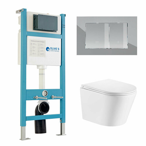 Инсталляция OLIVE'S M48010 + Клавиша PORTO PR412C Хром + Унитаз Torres TR30116DP Белый