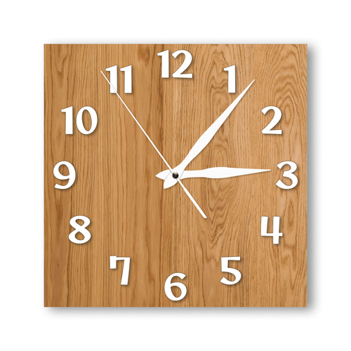 Деревянные настенные часы с УФ принтом 28см, бесшумные кварцевые интерьерные часы без стекла, открытые стрелки, дуб светлый