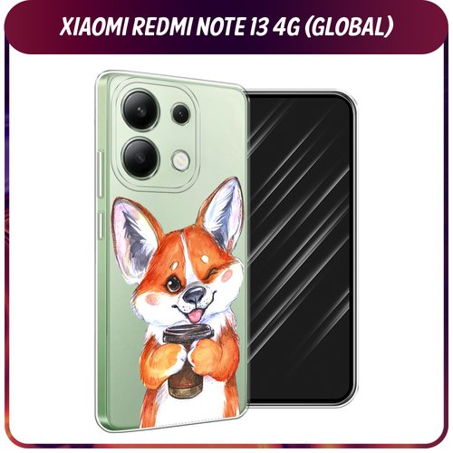 Силиконовый чехол на Xiaomi Redmi Note 13 4G (Global) / Сяоми Редми Нот 13 4G Корги с кофе, прозрачный силиконовый чехол на xiaomi redmi note 13 4g global сяоми редми нот 13 4g sweet unicorns dreams прозрачный