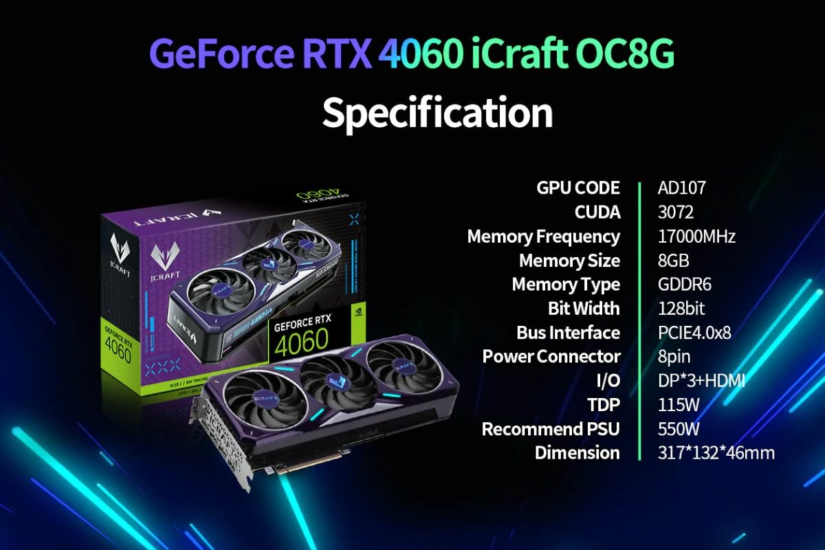 Видеокарта MAXSUN GeForce RTX 4060 8 ГБ (MS-RTX4060 ICRAFT OC 8G) - фото №9