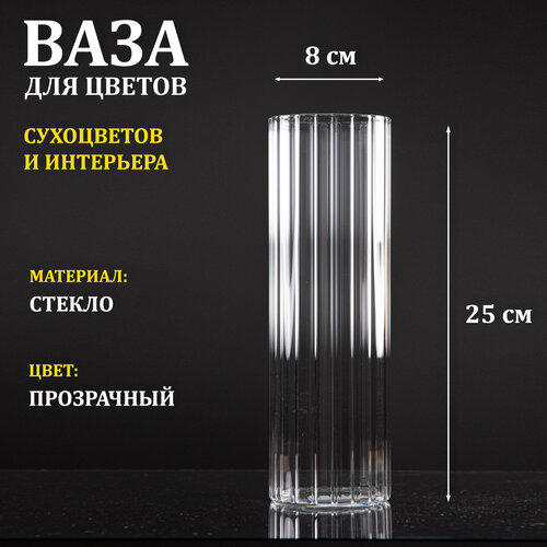 Ваза стеклянная прозрачная рифленая Тубо 8х25 523₽